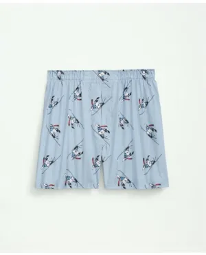 Brooks Brothers Men's Cotton Poplin Skiing Henry Print Boxers Light Blue Brooks Brothers