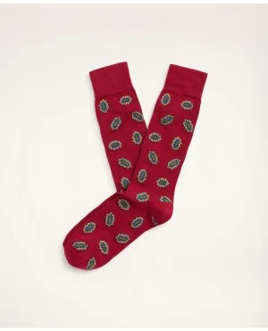 Brooks Brothers Men's Foulard Crew Socks Dark Red Brooks Brothers