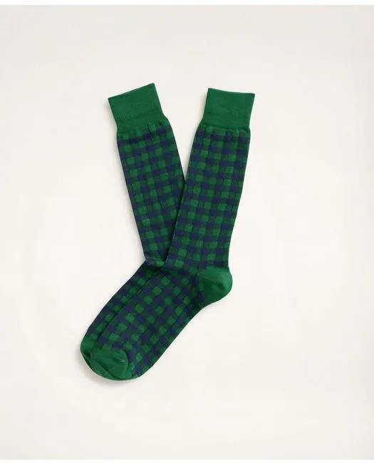Brooks Brothers Men's Gingham Crew Socks Medium Green Brooks Brothers