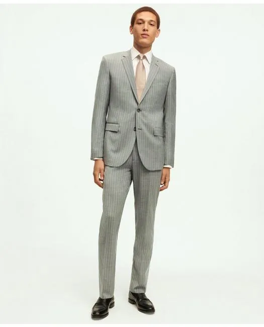 Brooks Brothers Men's Milano Fit Wool Pinstripe 1818 Suit Grey Brooks Brothers