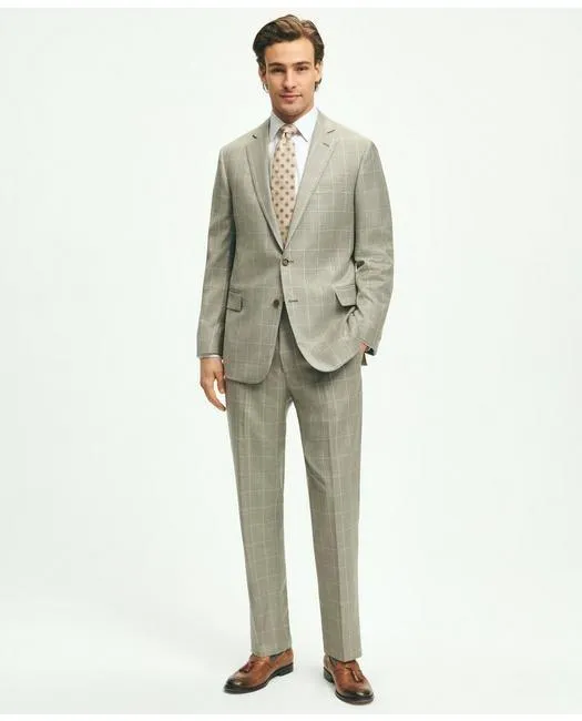 Brooks Brothers Men's Regent Fit Windowpane 1818 Suit Grey Brooks Brothers