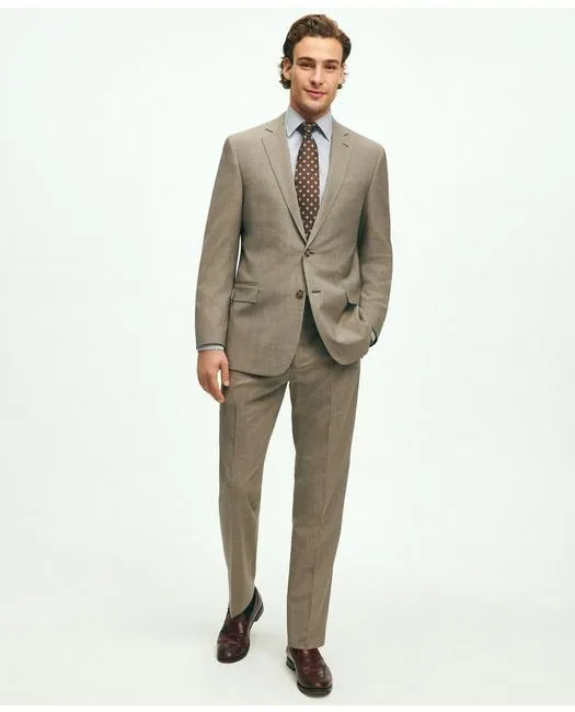 Brooks Brothers Men's Regent Fit Wool Micro Houndstooth 1818 Suit Beige Brooks Brothers