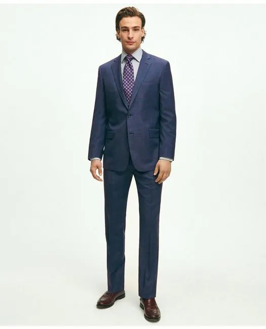 Brooks Brothers Men's Regent Fit Wool Overcheck 1818 Suit Blue Brooks Brothers