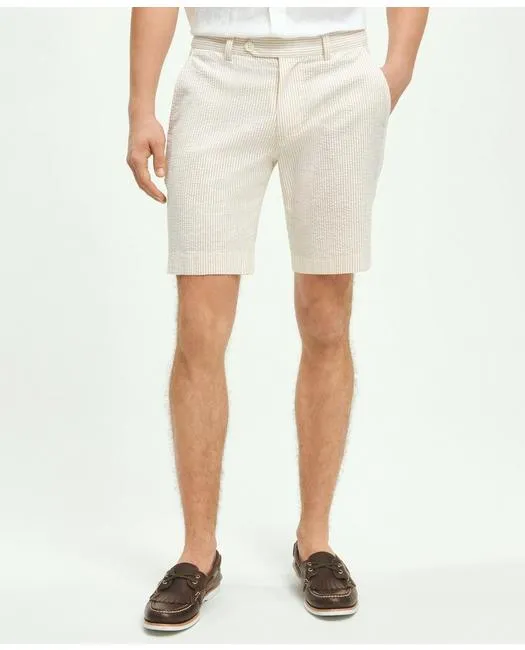 Brooks Brothers Men's Washed Stretch Cotton Seersucker Shorts Khaki Brooks Brothers