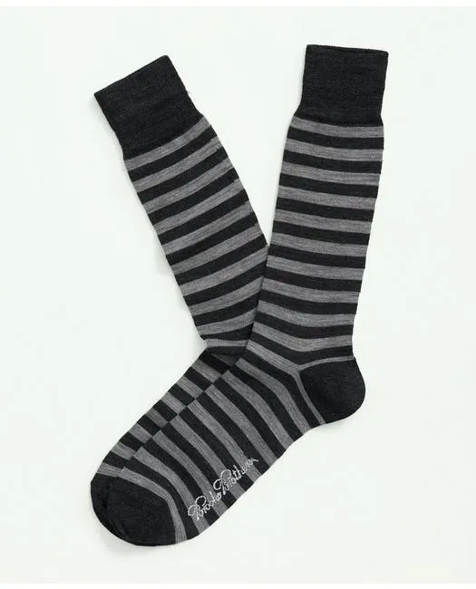 Brooks Brothers Men's Wool Blend Feeder Stripe Socks Light Grey Brooks Brothers