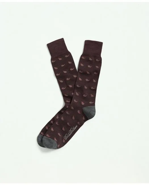Brooks Brothers Men's Wool Blend Paisley Socks Dark Red Brooks Brothers