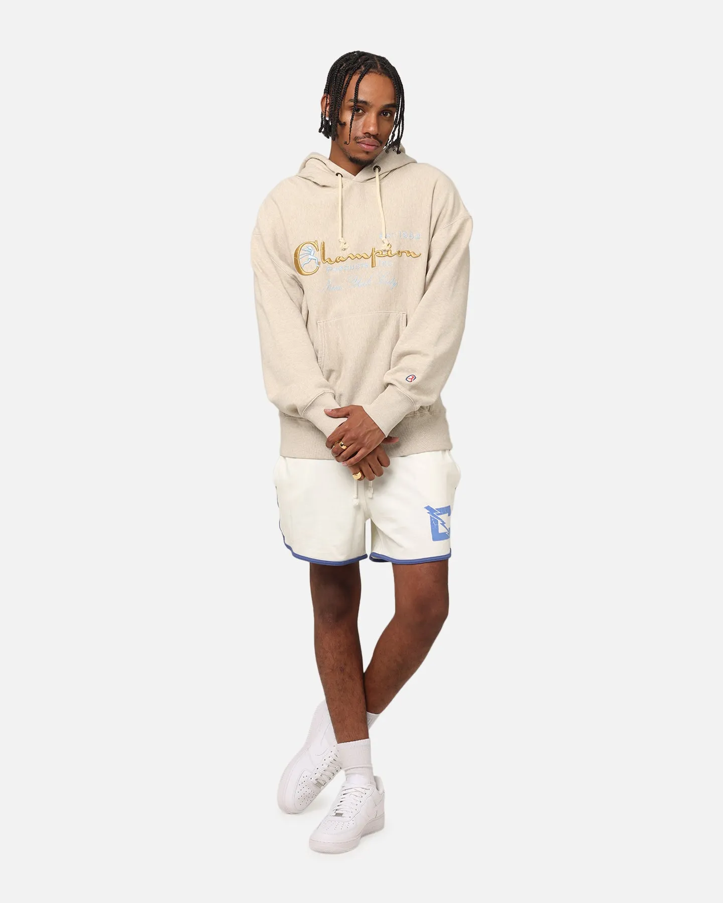Champion Vintage Logo Sweatshirt Hoodie Oatmeal Heather