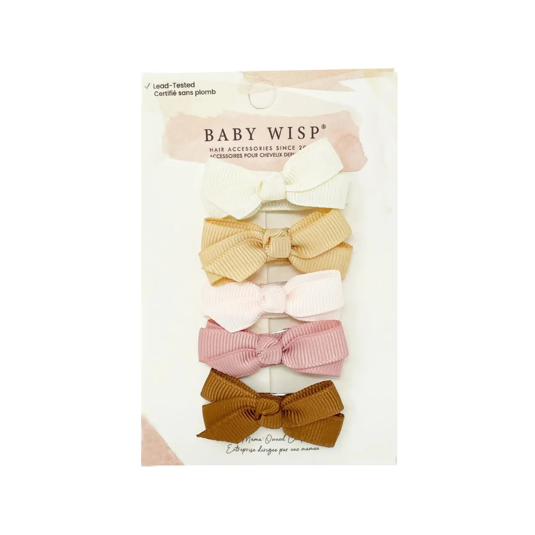 Chelsea Grosgrain Bows on Snap Clips Set of 5 - Sandcastle by Baby Wisp