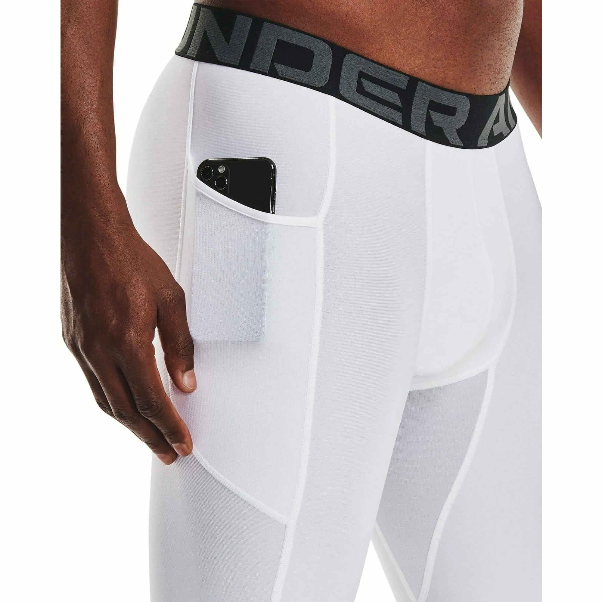 Clothing Under Armour  Men Under Armour HeatGear Pocket Long Mens Short Compression Tights - White