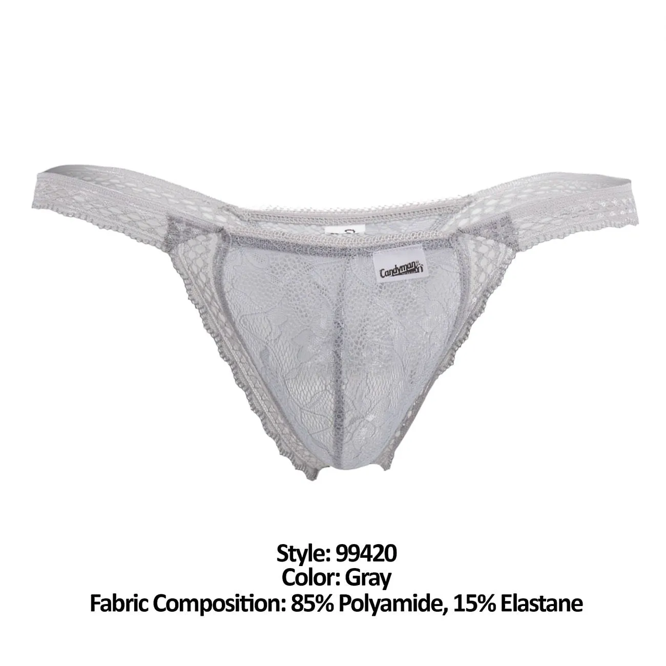 Clothing_Candyman_Mens Underwear CandyMan 99420 Double Lace Thongs Color Gray