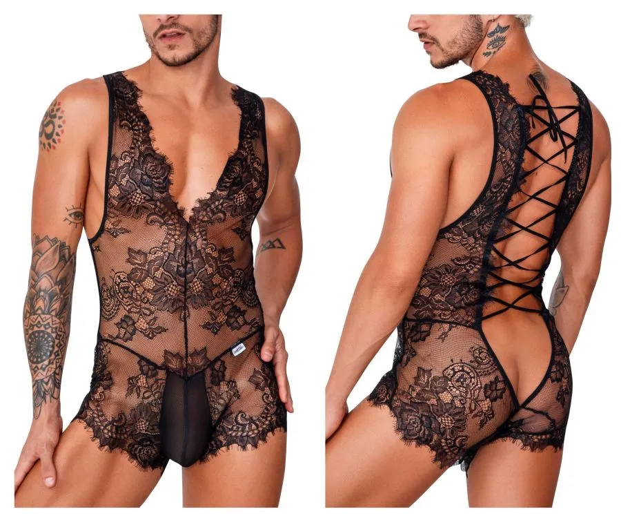 Clothing_Candyman_Mens Underwear CandyMan 99743 Lace Bodysuit Color Black