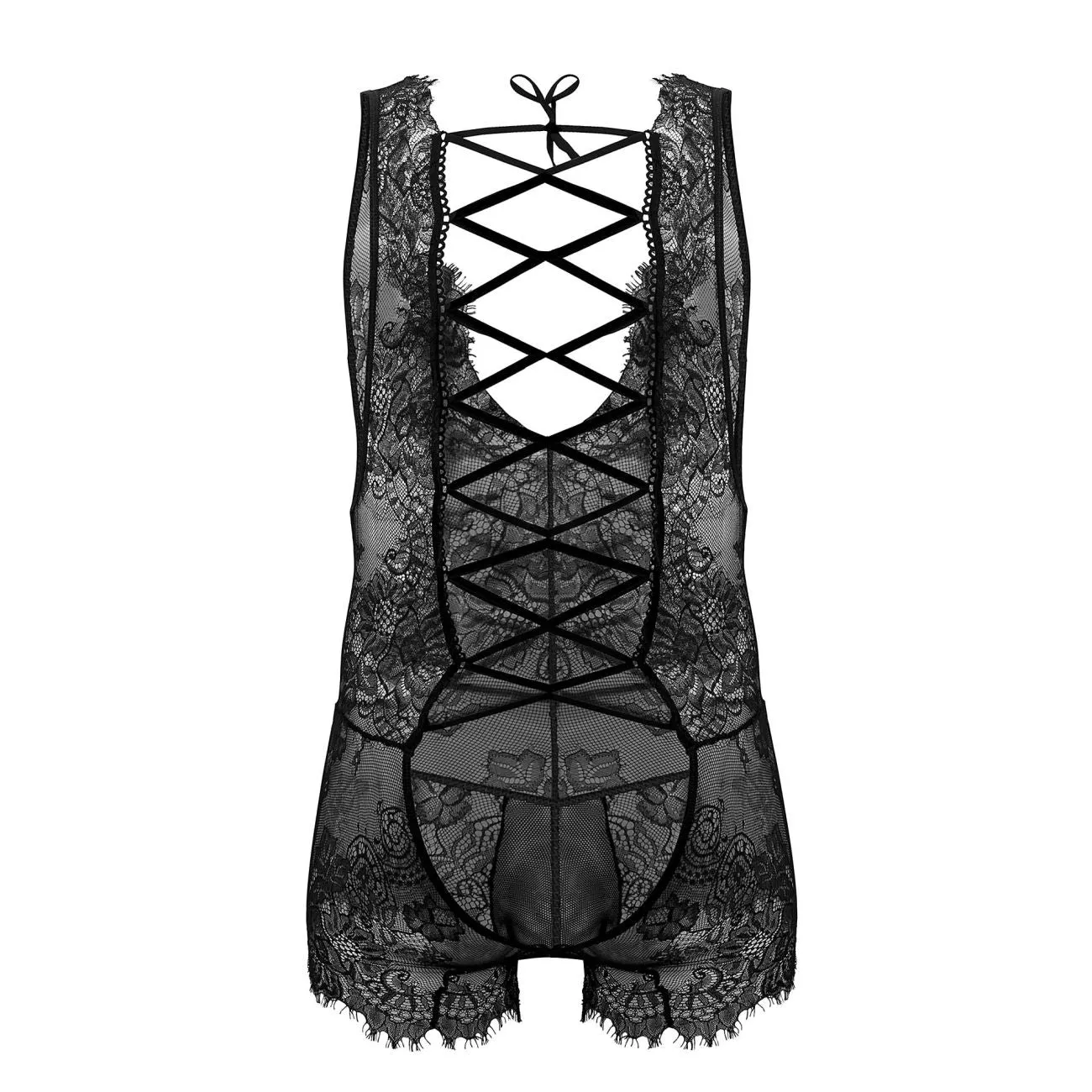 Clothing_Candyman_Mens Underwear CandyMan 99743 Lace Bodysuit Color Black