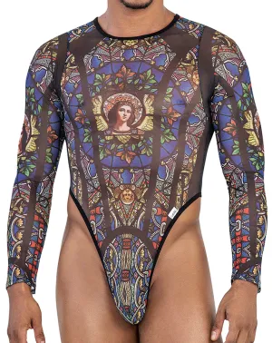 Clothing_Candyman_Mens Underwear Candyman 99814 Stained Glass Bodysuit Black-print