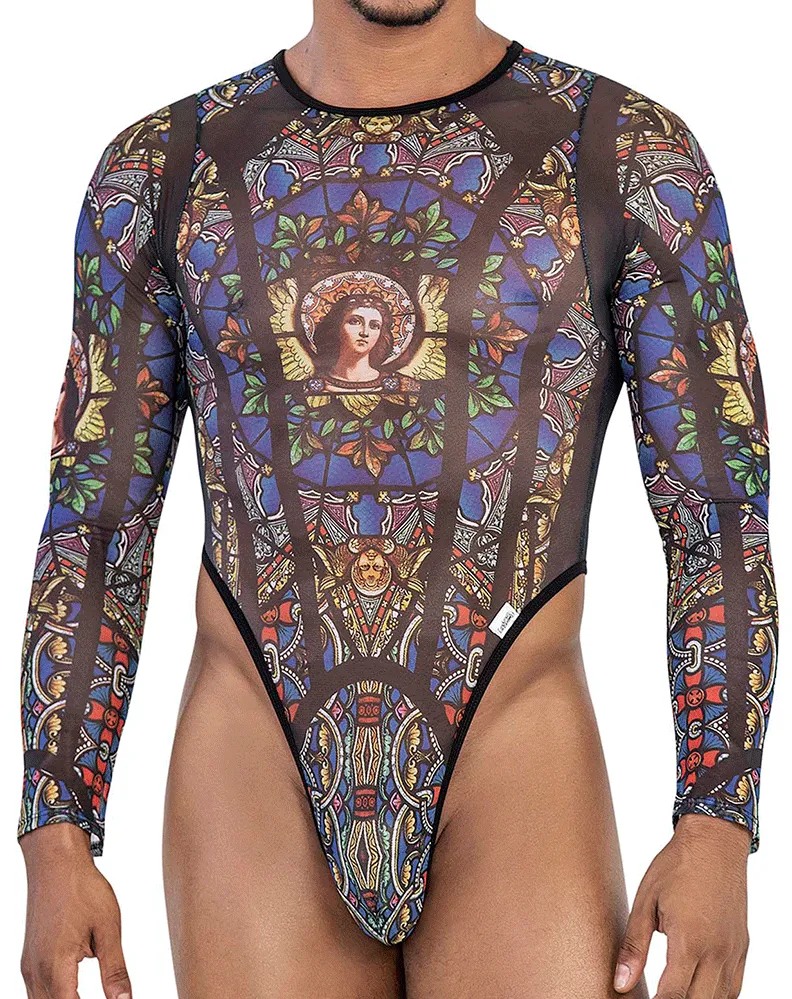 Clothing_Candyman_Mens Underwear Candyman 99814 Stained Glass Bodysuit Black-print