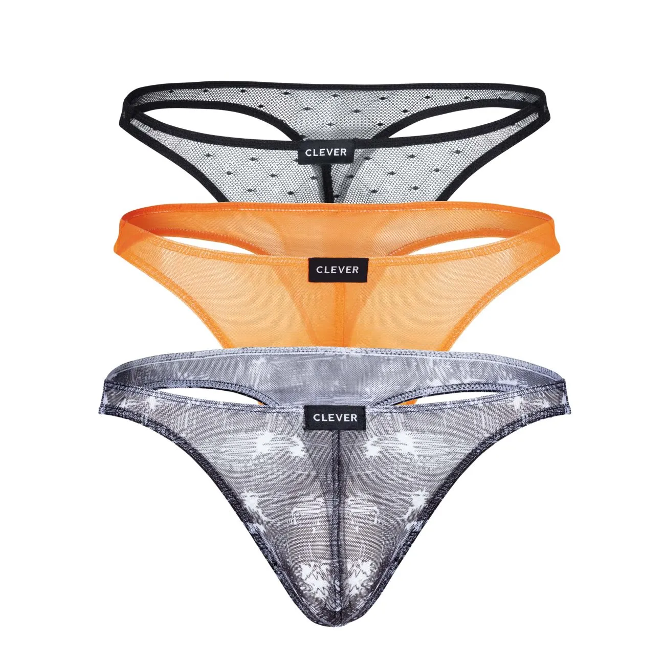 Clothing_Clever_Mens Underwear Clever 100008 3PK Autralian Latin Thongs Color Black-Orange-Black