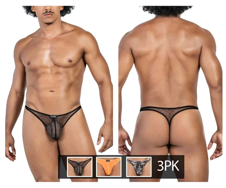 Clothing_Clever_Mens Underwear Clever 100008 3PK Autralian Latin Thongs Color Black-Orange-Black