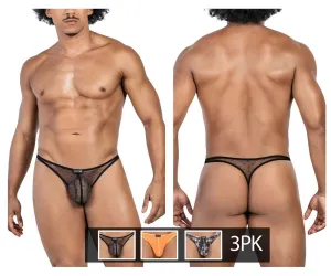 Clothing_Clever_Mens Underwear Clever 100008 3PK Autralian Latin Thongs Color Black-Orange-Black