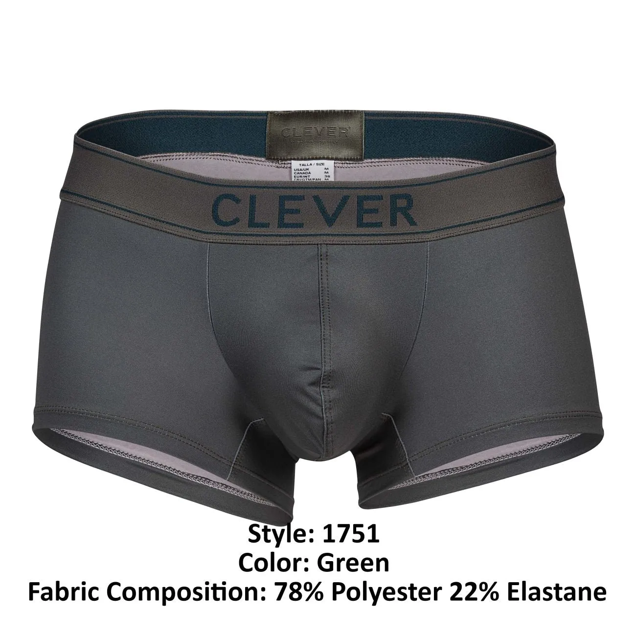 Clothing_Clever_Mens Underwear Clever 1751 Craftiness Trunks Color Green