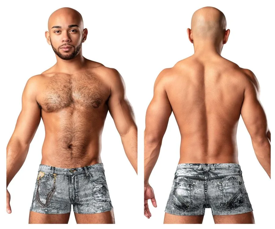 Clothing_Male Power_Mens Underwear Male Power 145-286 Dirty Denim Mini Short Color Denim Print