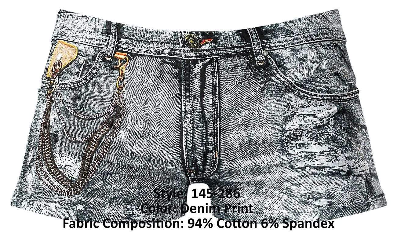 Clothing_Male Power_Mens Underwear Male Power 145-286 Dirty Denim Mini Short Color Denim Print