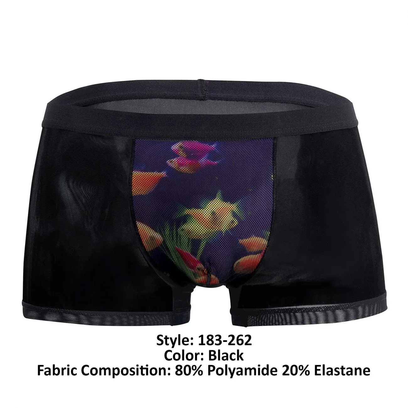 Clothing_Male Power_Mens Underwear Male Power 183-262 Private Screen Fish print Trunks Color Black