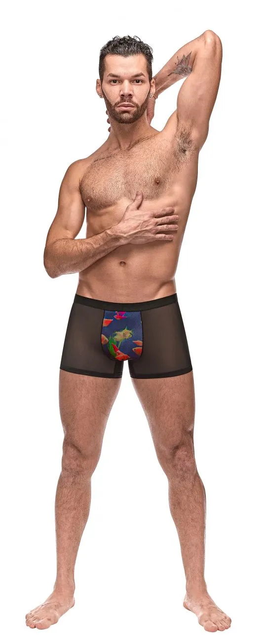 Clothing_Male Power_Mens Underwear Male Power 183-262 Private Screen Fish print Trunks Color Black