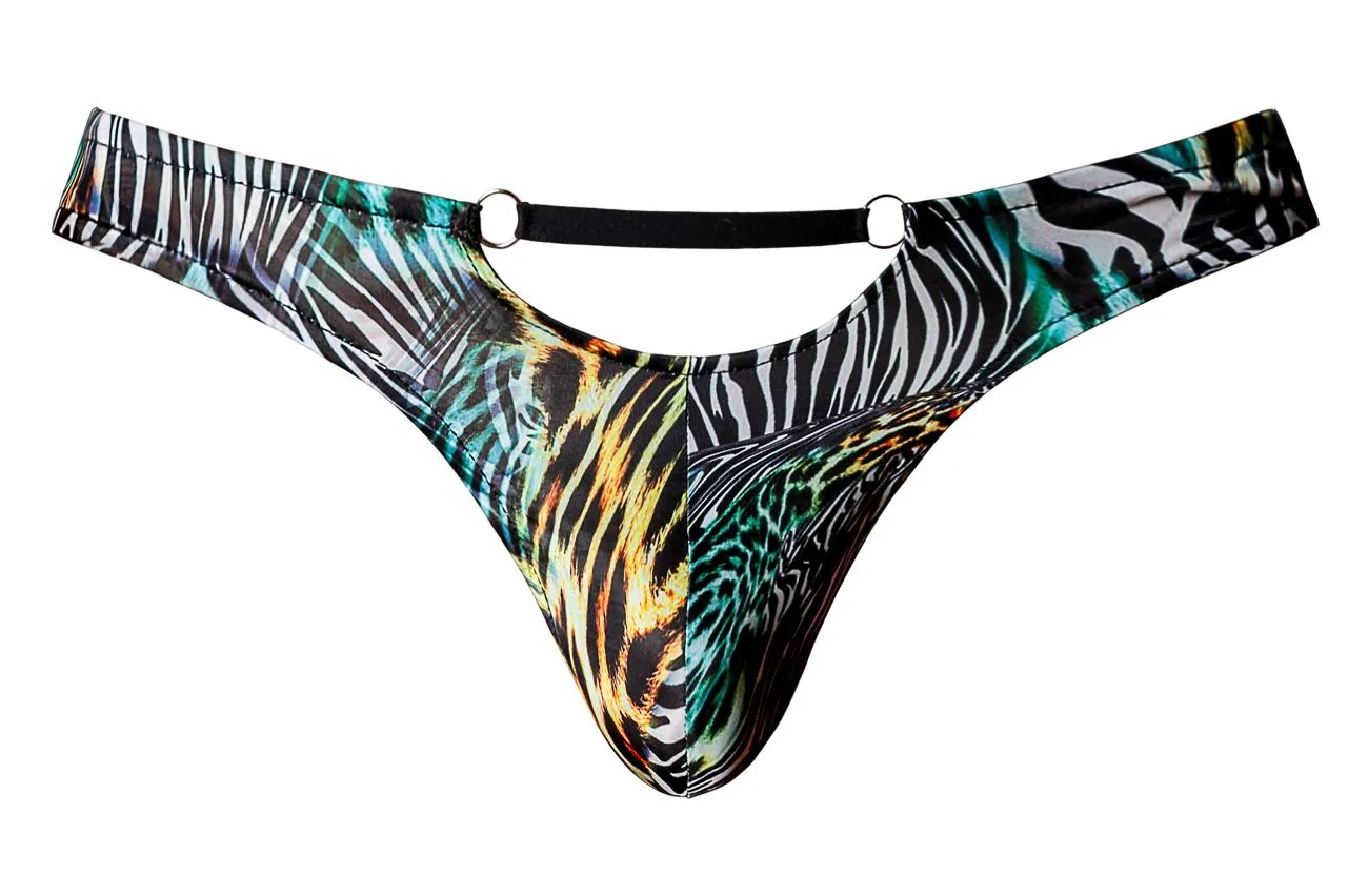 Clothing_Male Power_Mens Underwear Male Power 439-295 Go Wild Thong with 2 Rings Color Multi Animal