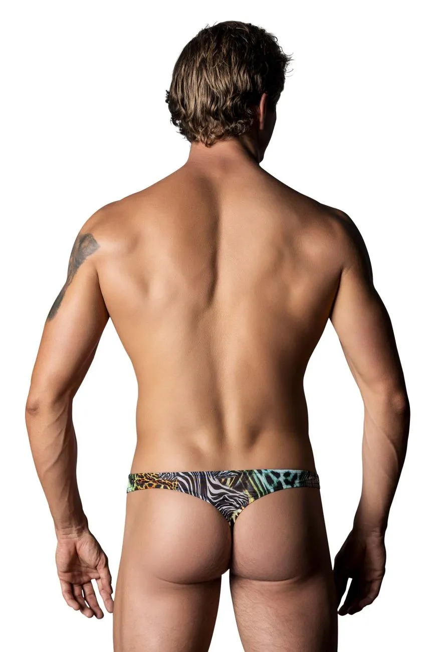 Clothing_Male Power_Mens Underwear Male Power 439-295 Go Wild Thong with 2 Rings Color Multi Animal