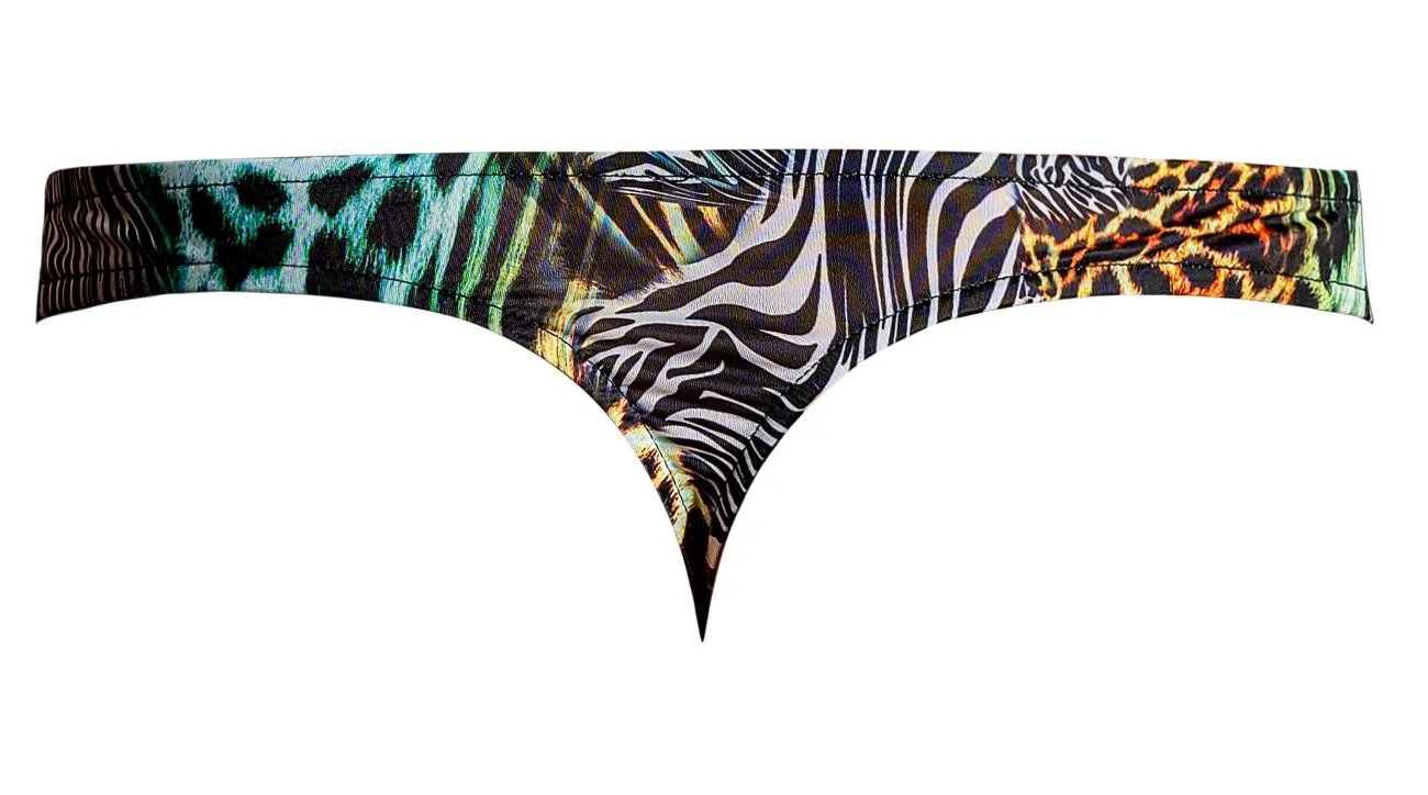 Clothing_Male Power_Mens Underwear Male Power 439-295 Go Wild Thong with 2 Rings Color Multi Animal