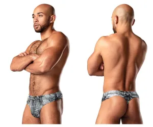 Clothing_Male Power_Mens Underwear Male Power 440-286 Dirty Denim Thong Color Denim Print