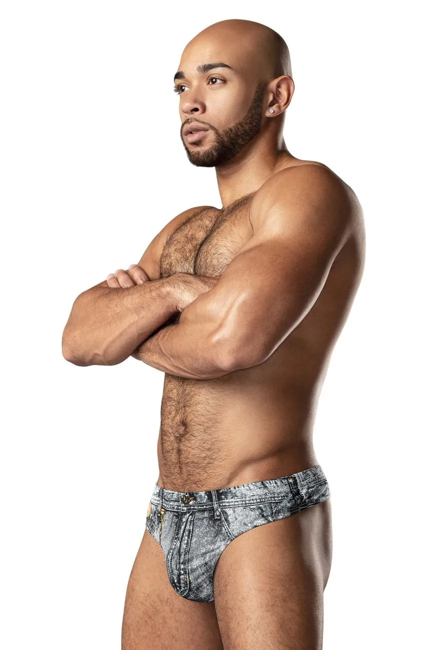 Clothing_Male Power_Mens Underwear Male Power 440-286 Dirty Denim Thong Color Denim Print