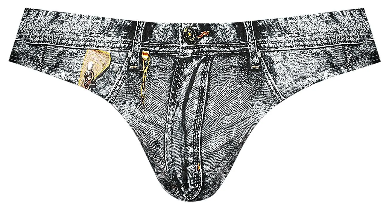 Clothing_Male Power_Mens Underwear Male Power 440-286 Dirty Denim Thong Color Denim Print