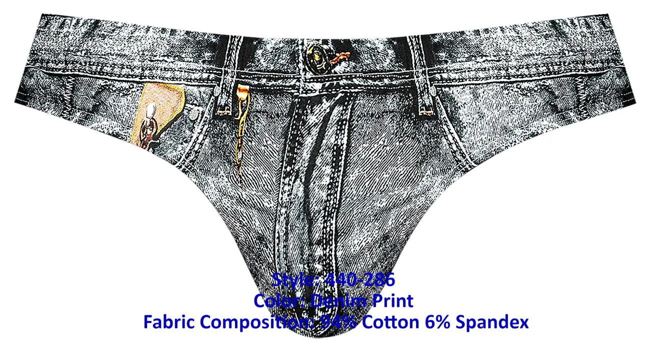 Clothing_Male Power_Mens Underwear Male Power 440-286 Dirty Denim Thong Color Denim Print