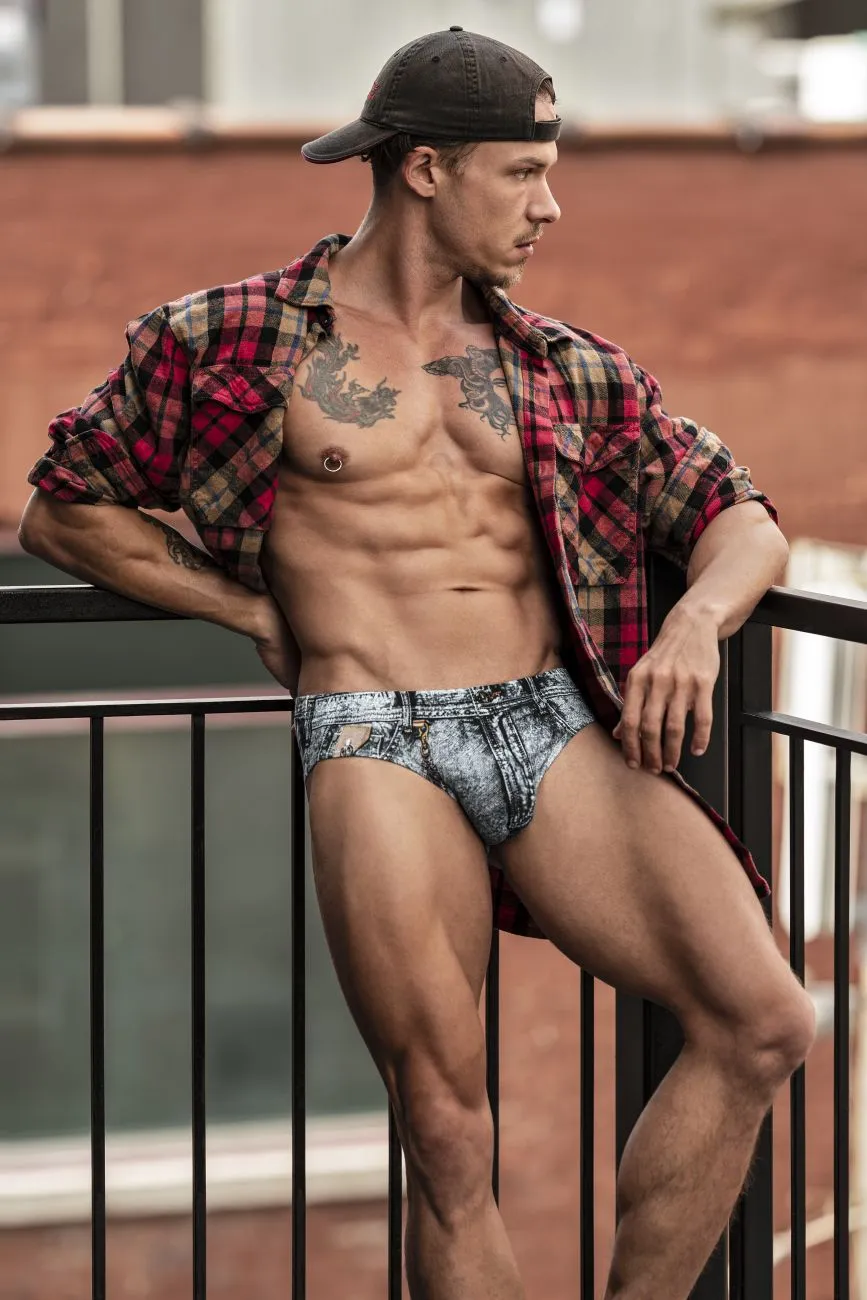 Clothing_Male Power_Mens Underwear Male Power 486-286 Dirty Denim Bikini Color Denim Print