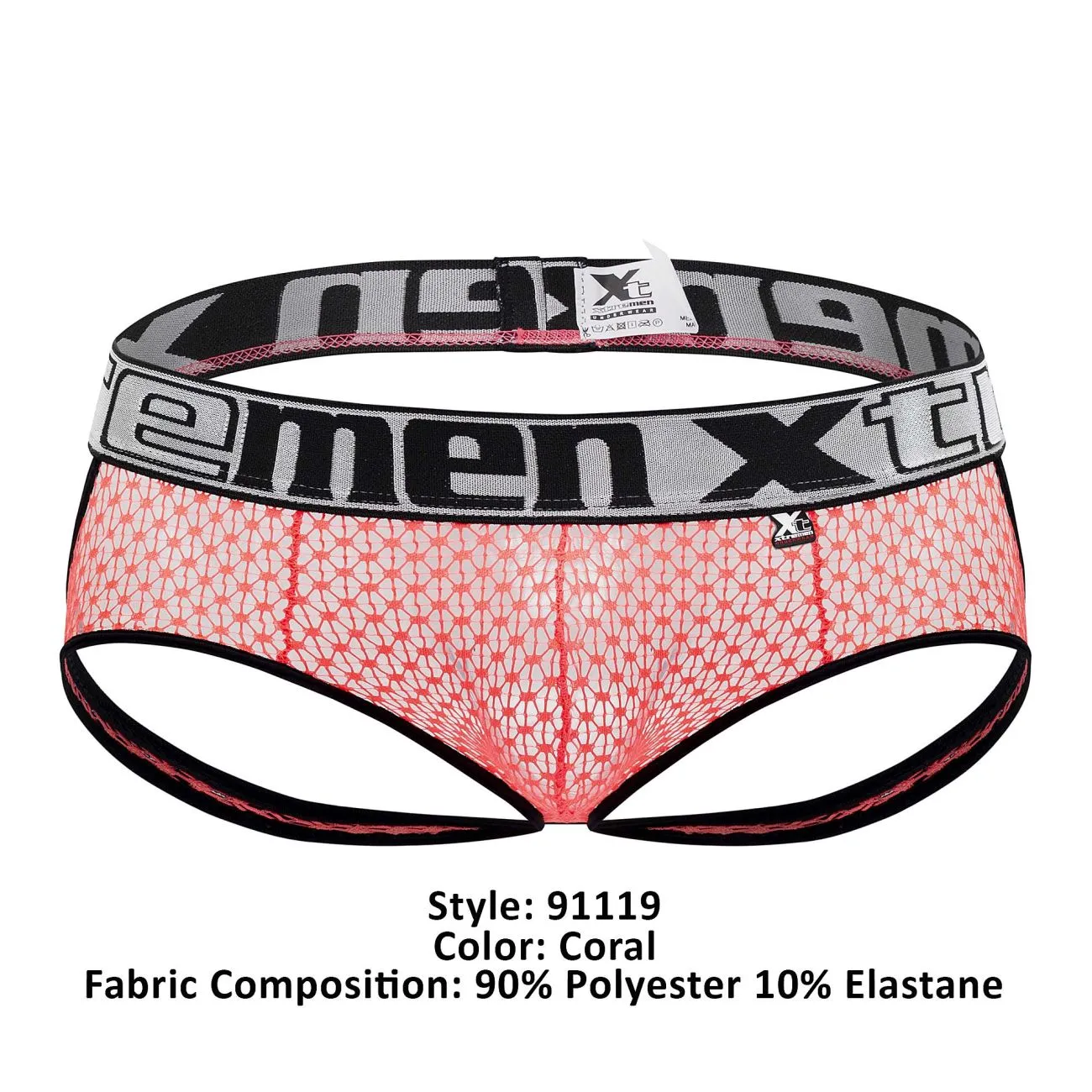 Clothing_Xtremen_Underwear Xtremen 91119 Lace Jockstrap Color Coral