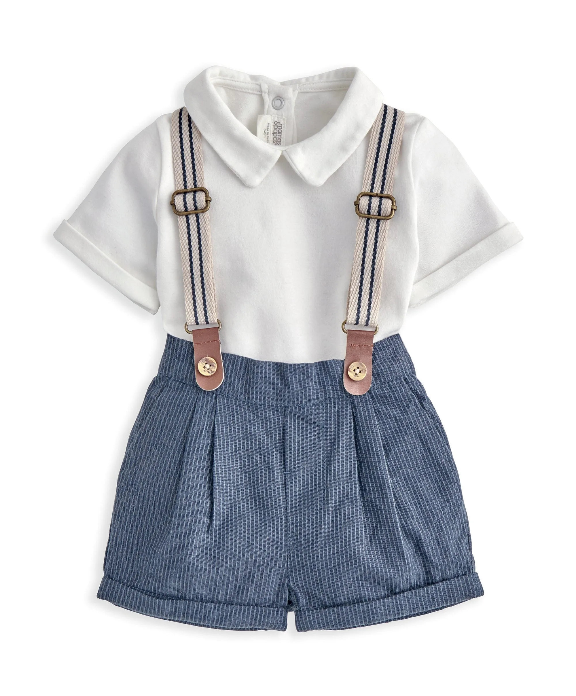 Collared Bodysuit, Shorts & Braces Set (3 Pieces)