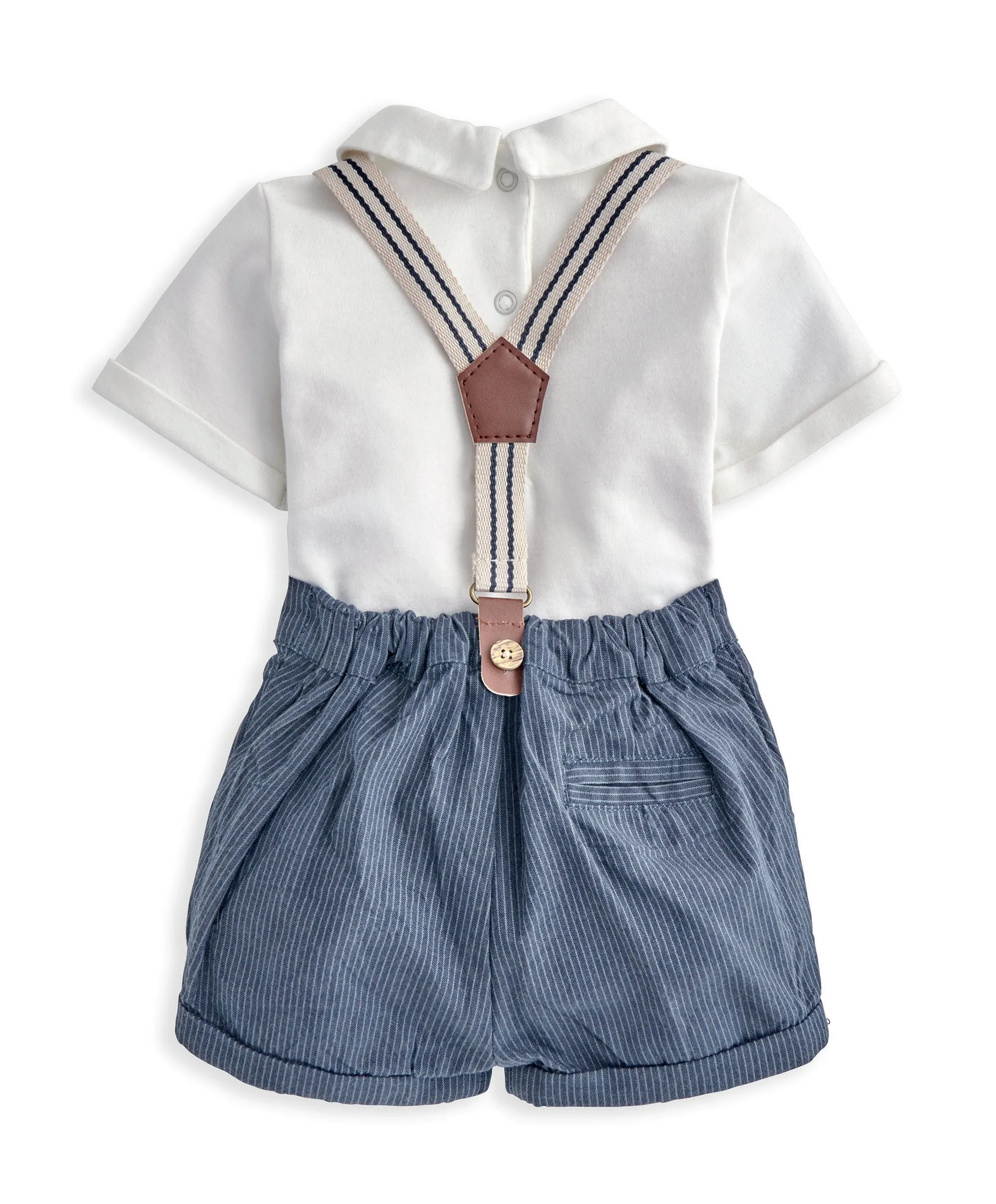 Collared Bodysuit, Shorts & Braces Set (3 Pieces)