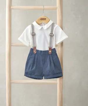 Collared Bodysuit, Shorts & Braces Set (3 Pieces)