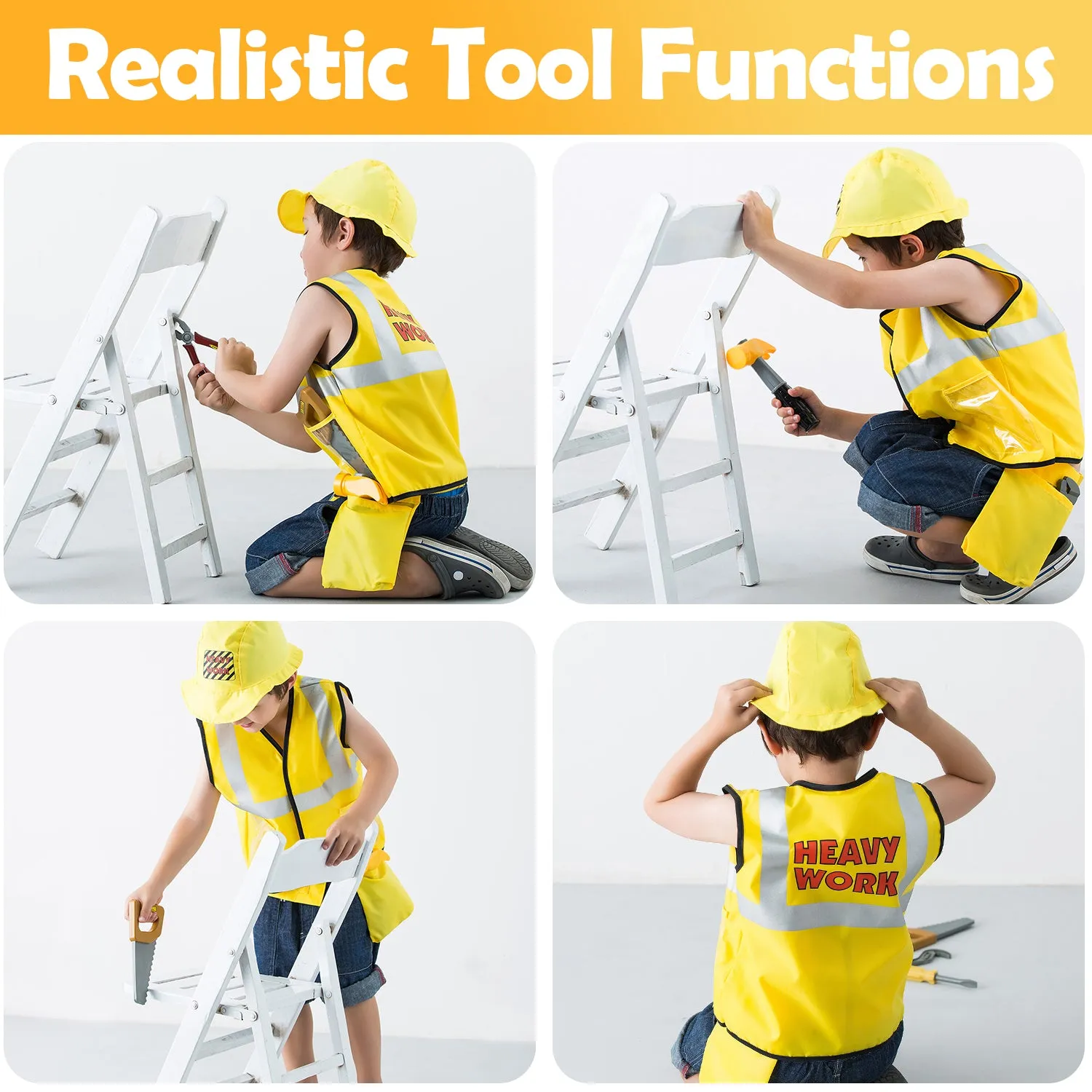 Construction Worker Costume Role Play Kit Set Educational Toy