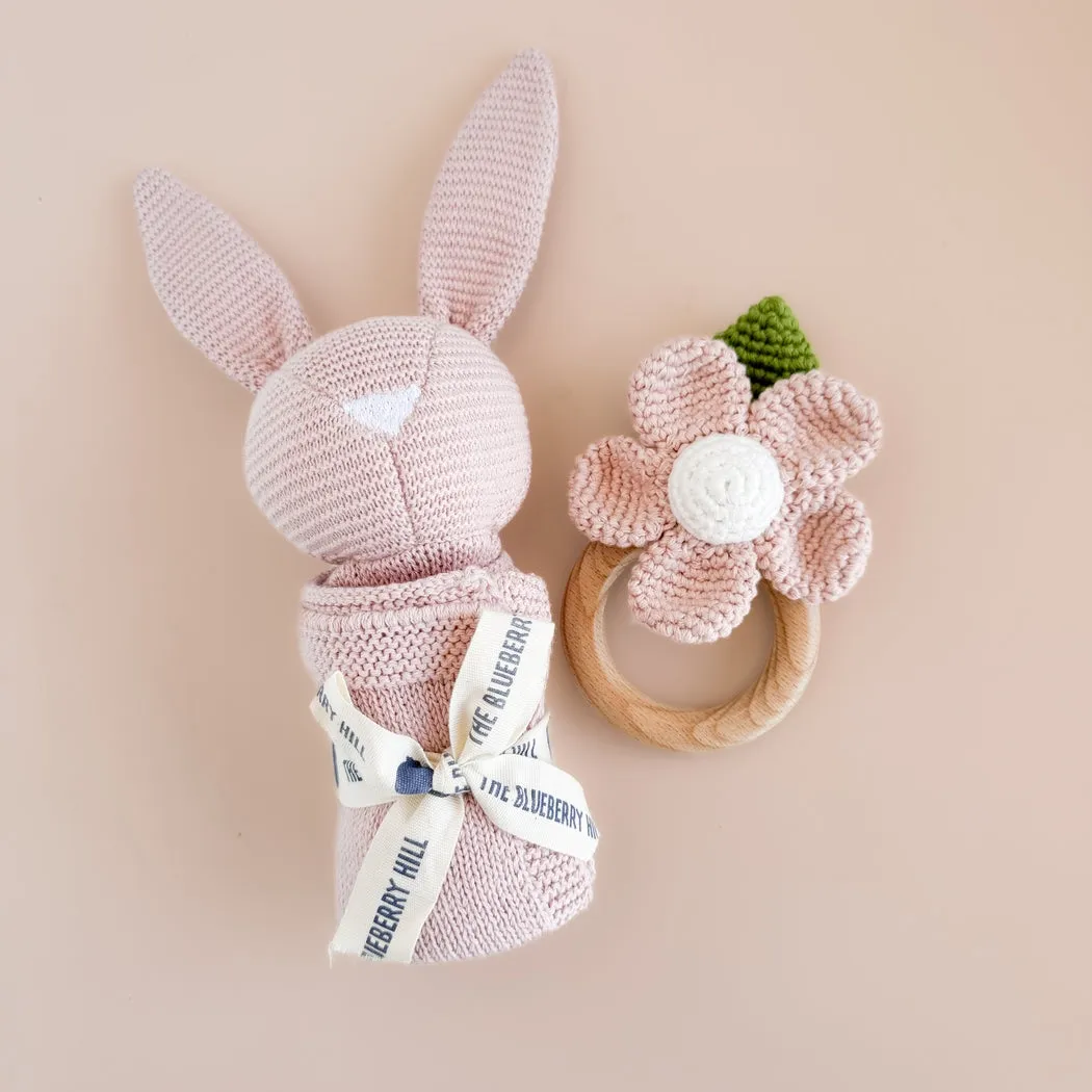 Cotton Crochet Rattle Teether - Pink Flower by The Blueberry Hill