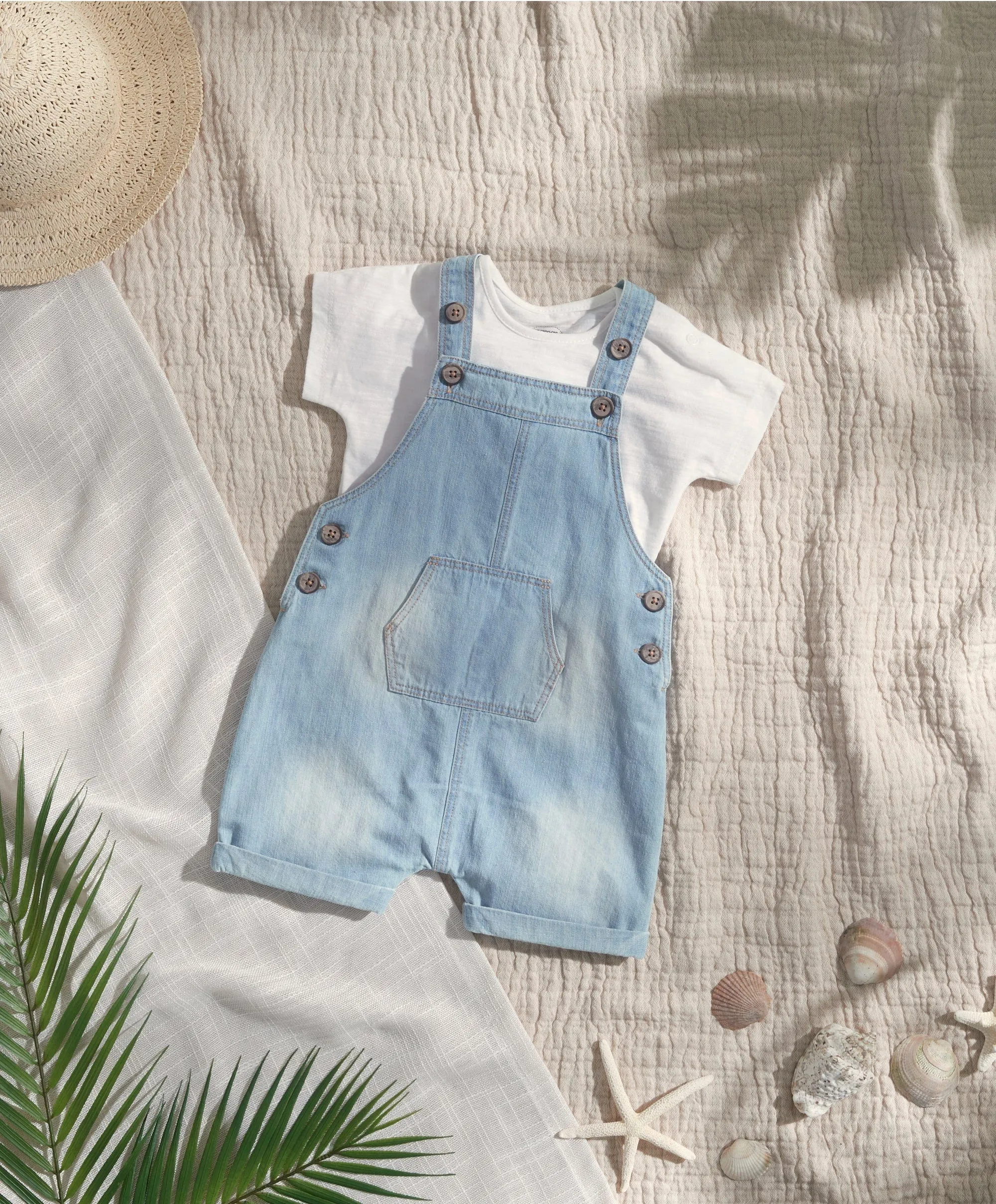 Denim Dungarees and White T Shirt - 2 Piece Set