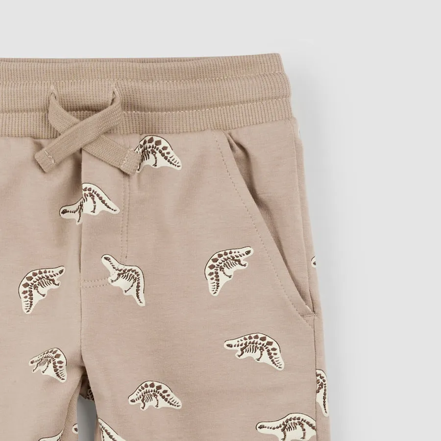 Dino Fossil Print on Taupe Shorts by miles the label.