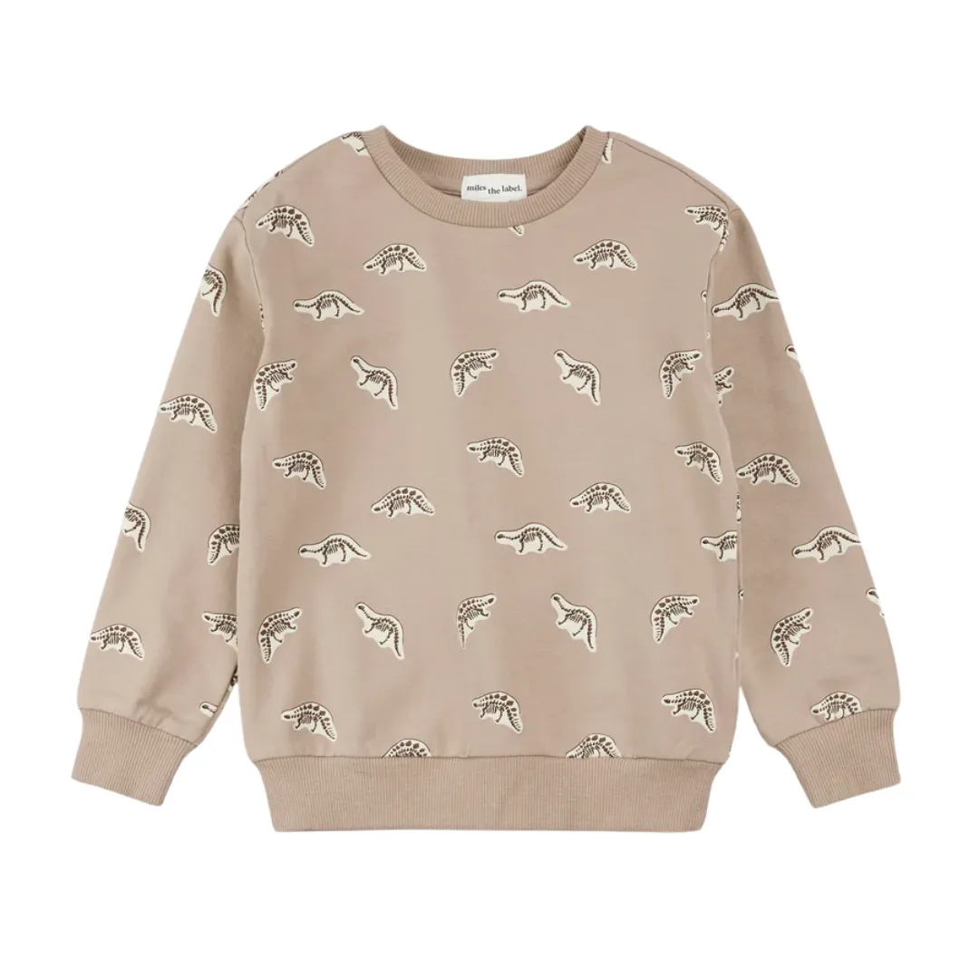 Dino Fossil Print on Taupe Sweatshirt by miles the label.