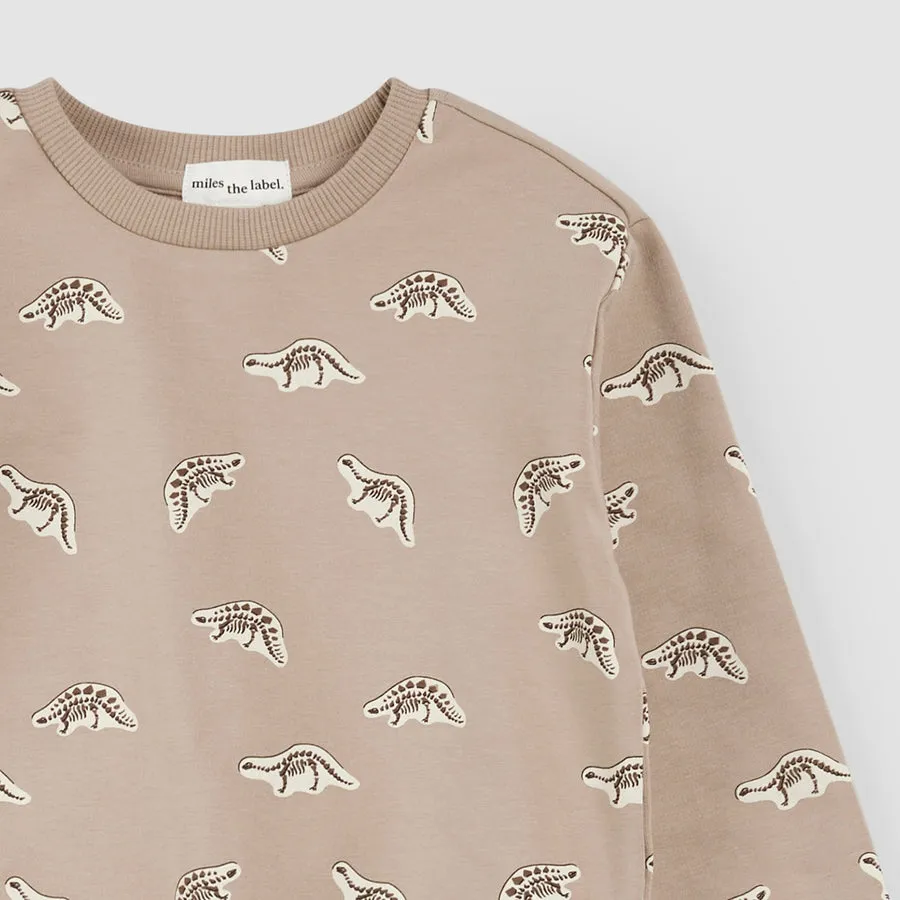 Dino Fossil Print on Taupe Sweatshirt by miles the label.