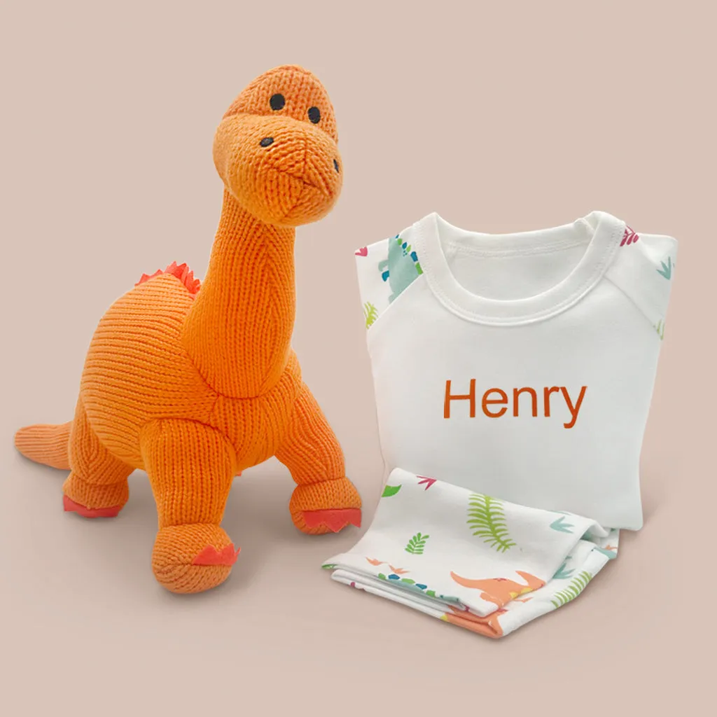 Dinosaur Soft Toy and Personalised Pyjamas, Orange
