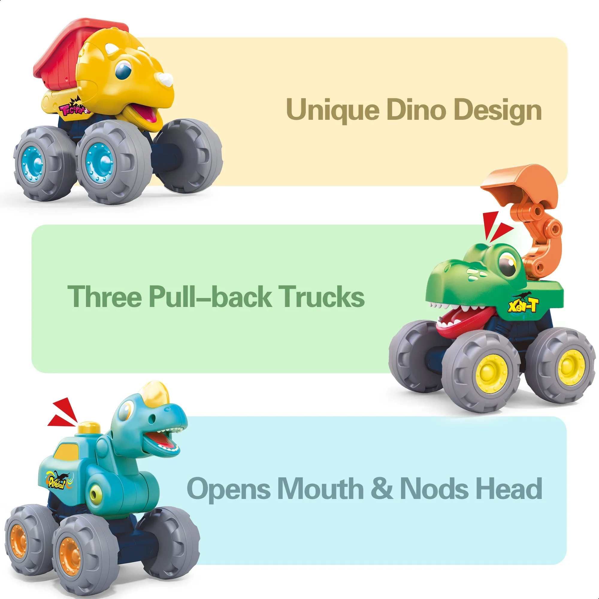 Dinosaur Truck Toys, Pull Back Dino Cars