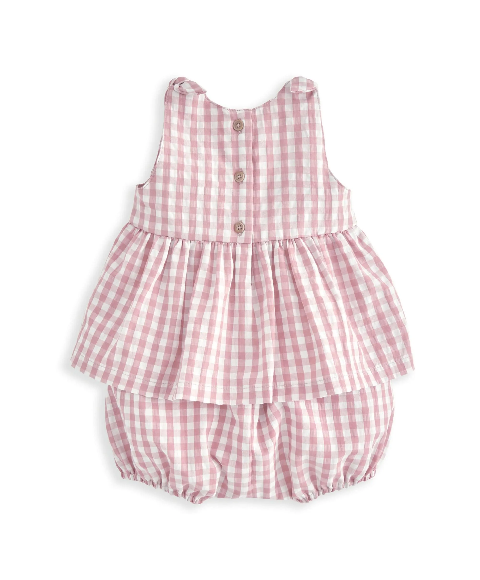 Embroidered Gingham Top & Shorts Set (2 Pieces)