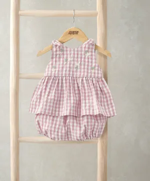 Embroidered Gingham Top & Shorts Set (2 Pieces)