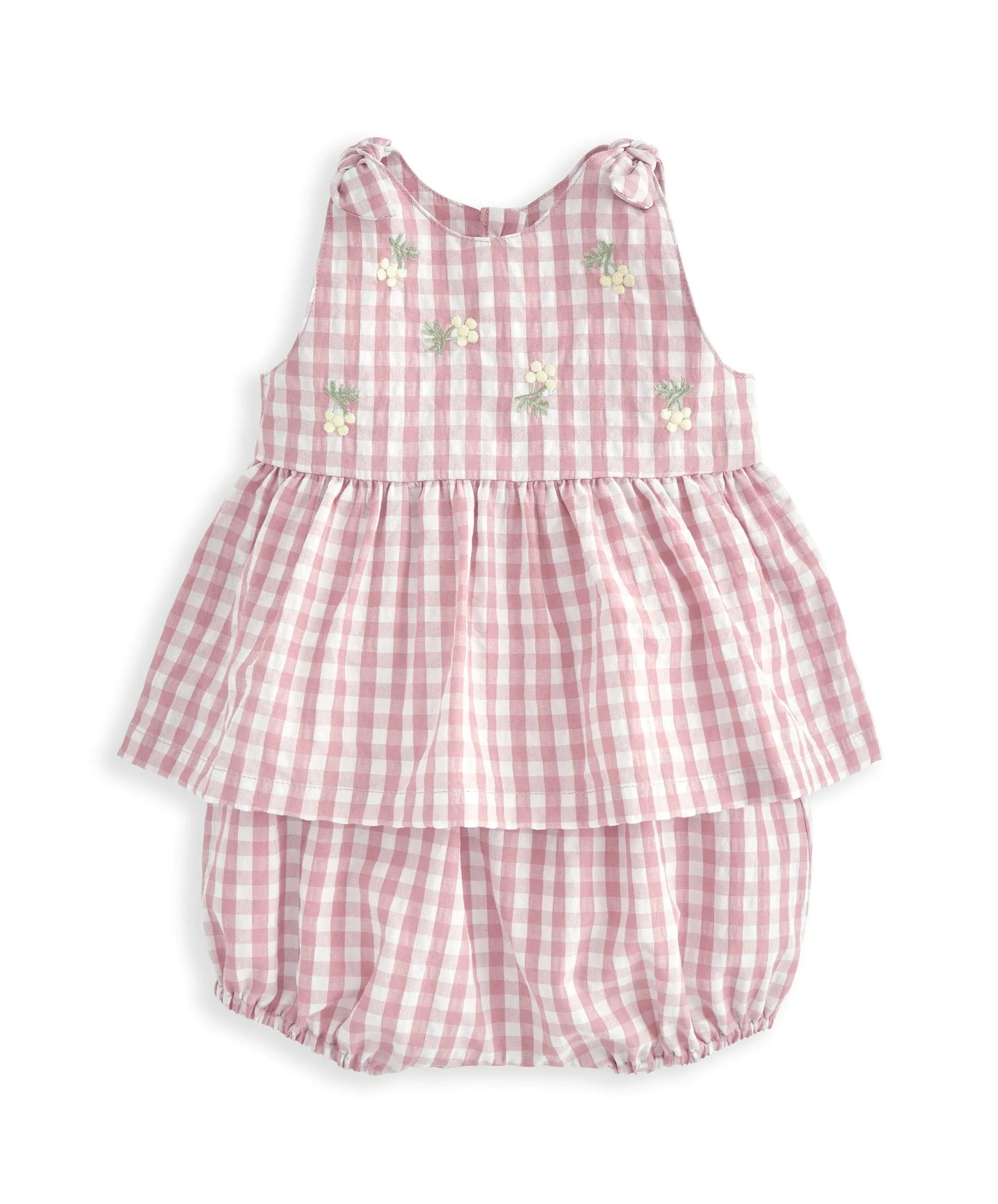 Embroidered Gingham Top & Shorts Set (2 Pieces)