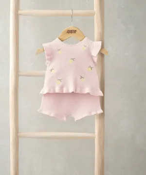 Embroidered Knit Top & Shorts Set (2 Pieces) - Pink Babykids Mamas & Papas
